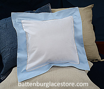 Square Pillow Sham. White with Baby Blue color border. 12 SQ